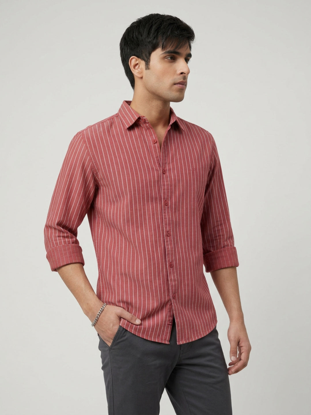 Men Shirt Stripe Red Regular Fit