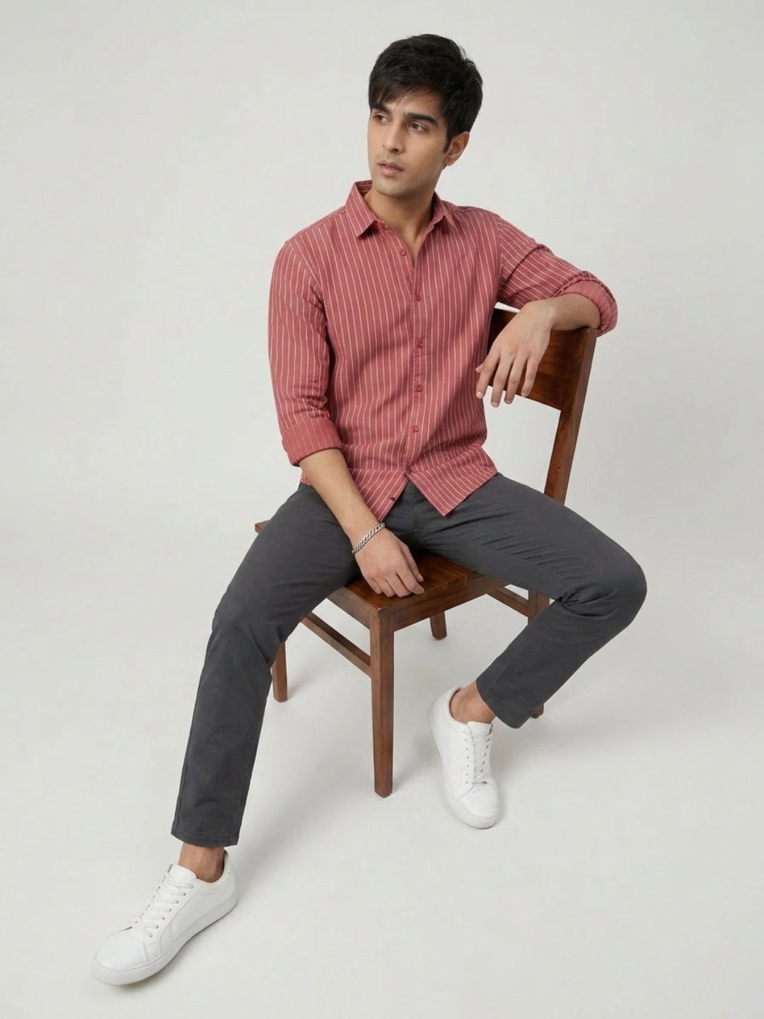 Men Shirt Stripe Red Regular Fit