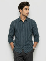 Men Shirt Stripe Green Regular Fit