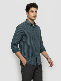 Men Shirt Stripe Green Regular Fit