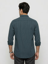 Men Shirt Stripe Green Regular Fit