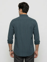 Men Shirt Stripe Green Regular Fit