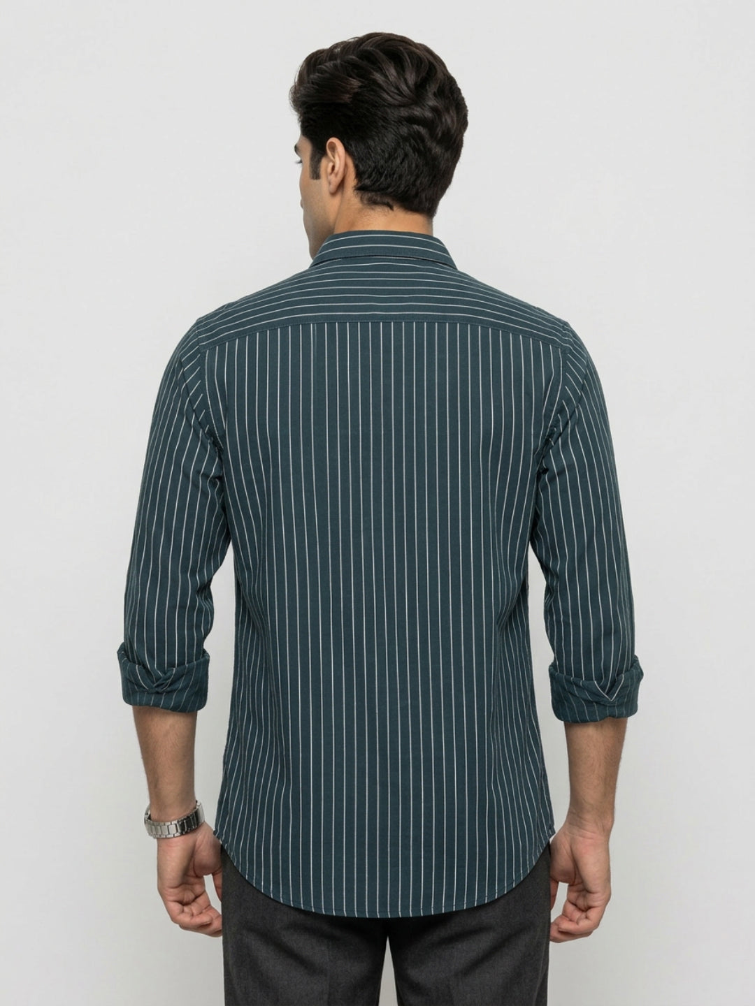 Men Shirt Stripe Green Regular Fit