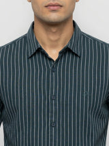 Men Shirt Stripe Green Regular Fit