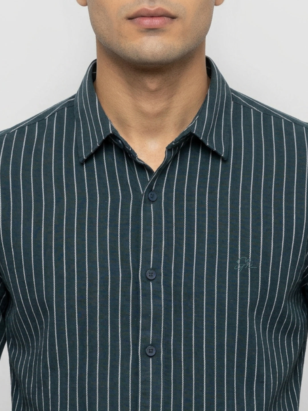 Men Shirt Stripe Green Regular Fit