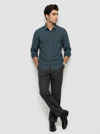 Men Shirt Stripe Green Regular Fit