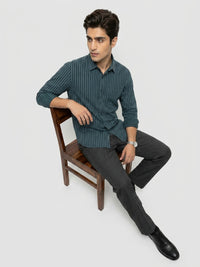 Men Shirt Stripe Green Regular Fit