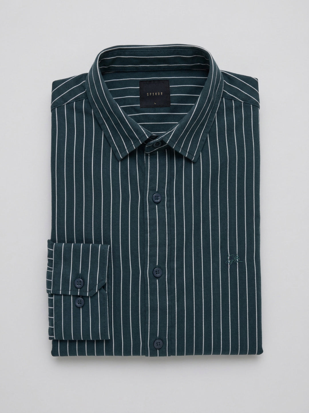 Men Shirt Stripe Green Regular Fit