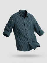 Men Shirt Stripe Green Regular Fit