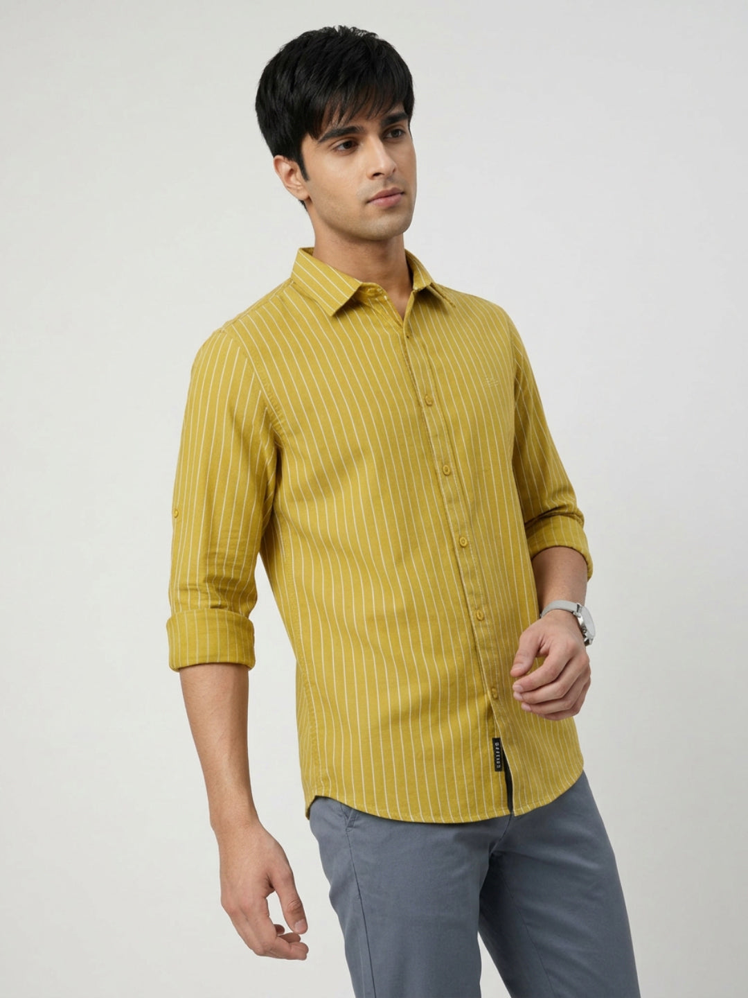 Men Shirt Stripe Yellow Regular Fit