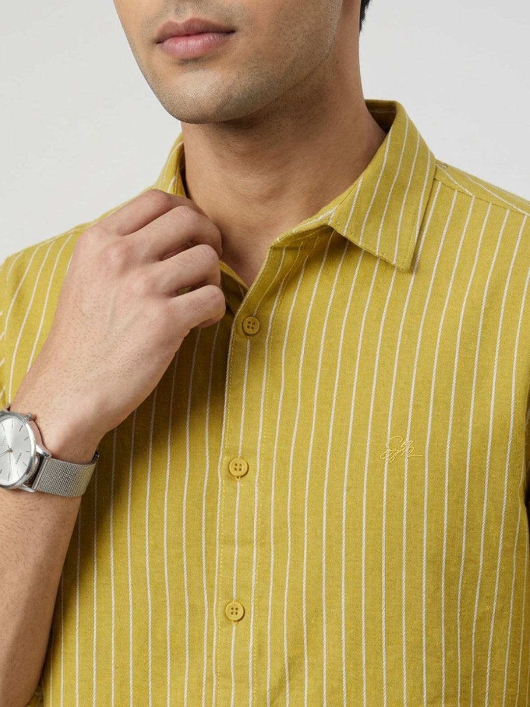 Men Shirt Stripe Yellow Regular Fit
