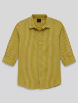 Men Shirt Stripe Yellow Regular Fit