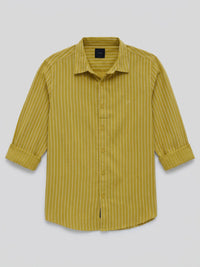 Men Shirt Stripe Yellow Regular Fit