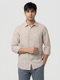 Men Shirt Stripe Brown Regular Fit