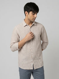 Men Shirt Stripe Brown Regular Fit