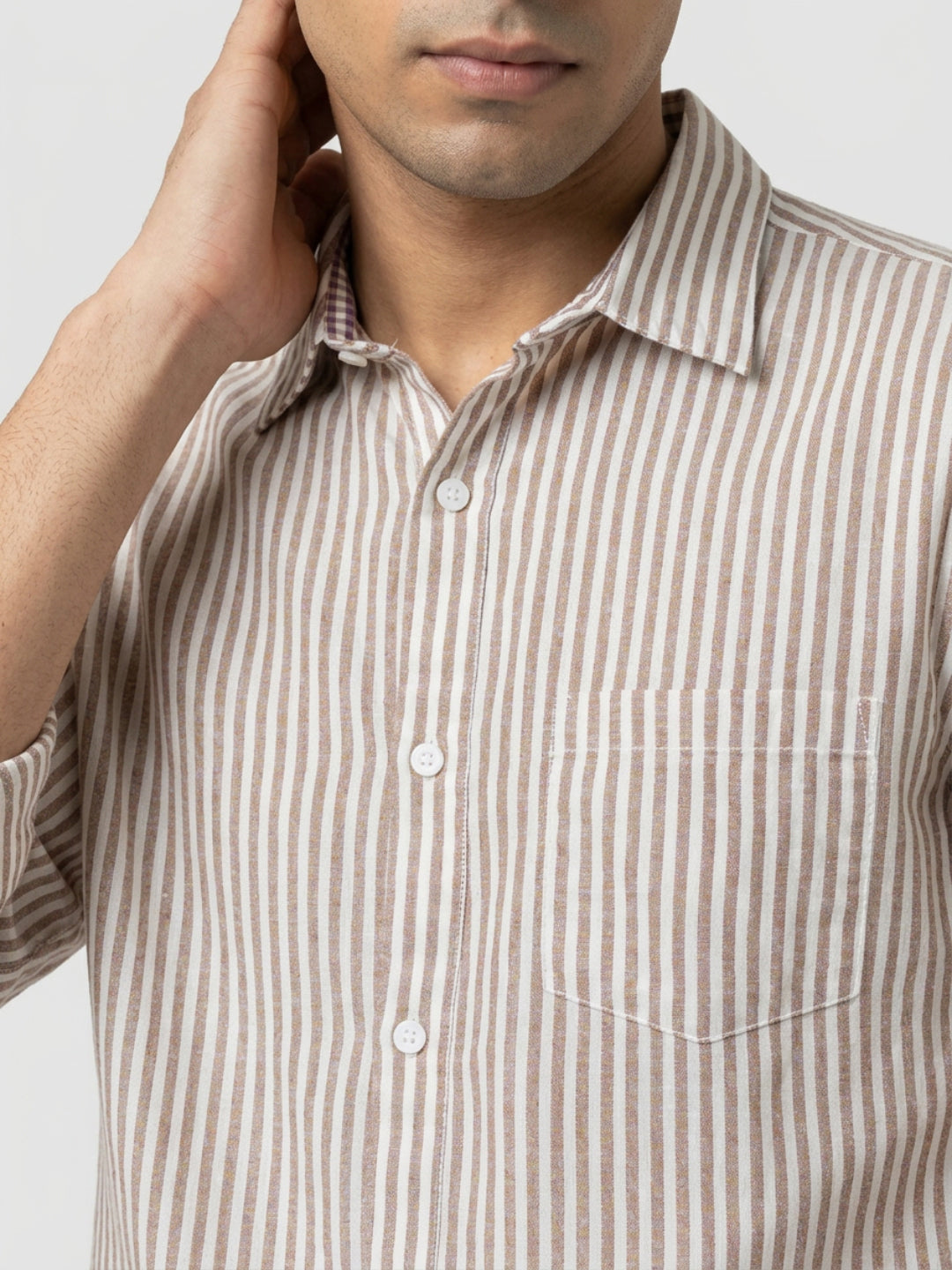 Men Shirt Stripe Brown Regular Fit