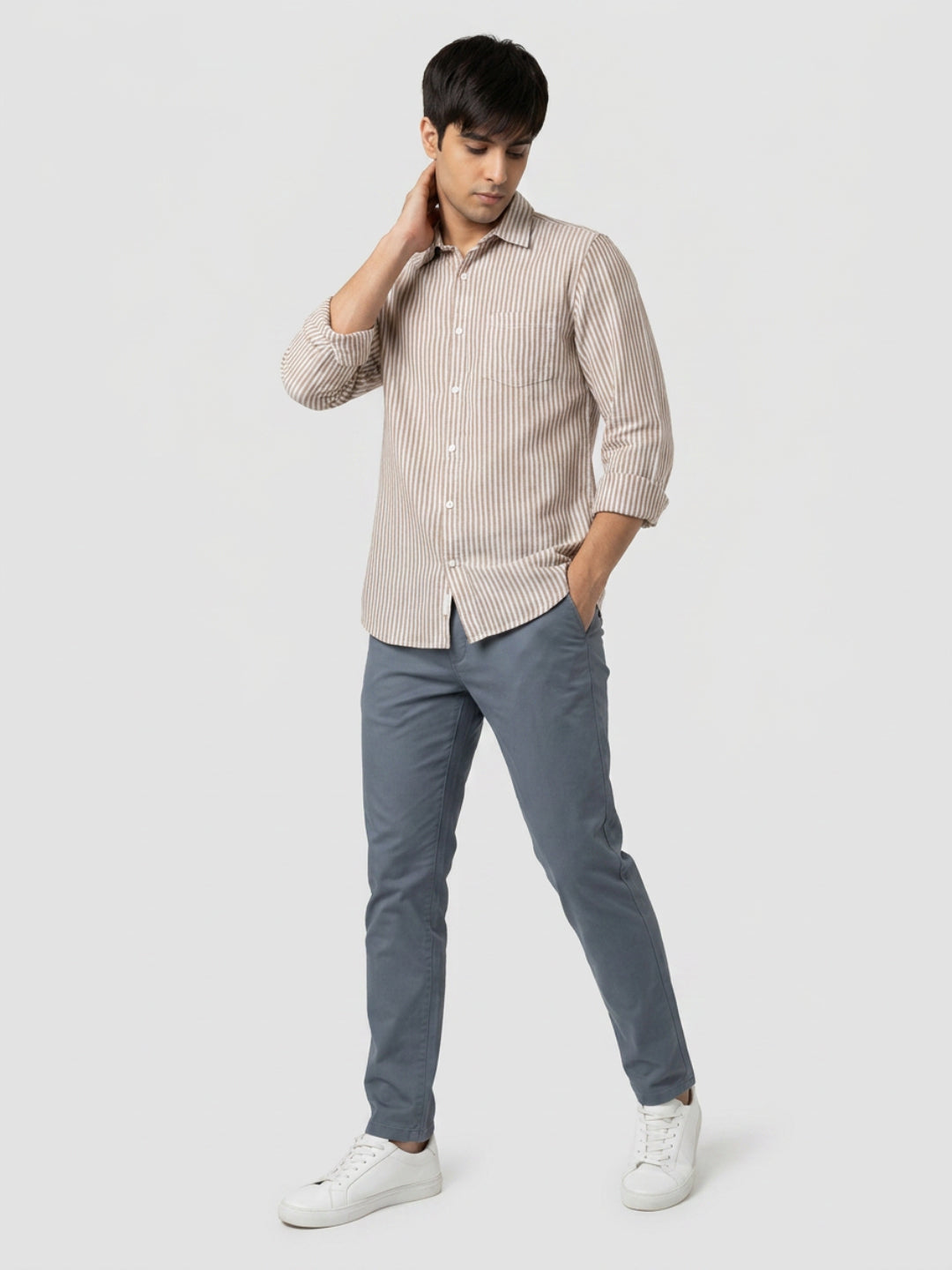 Men Shirt Stripe Brown Regular Fit