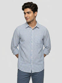 Men Shirt Stripe Blue Regular Fit