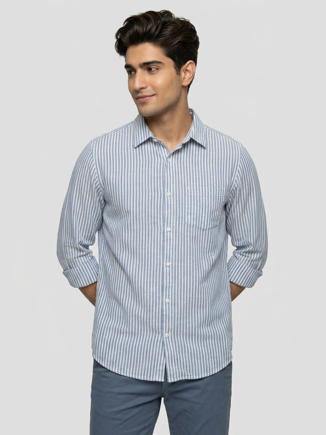 Men Shirt Stripe Blue Regular Fit
