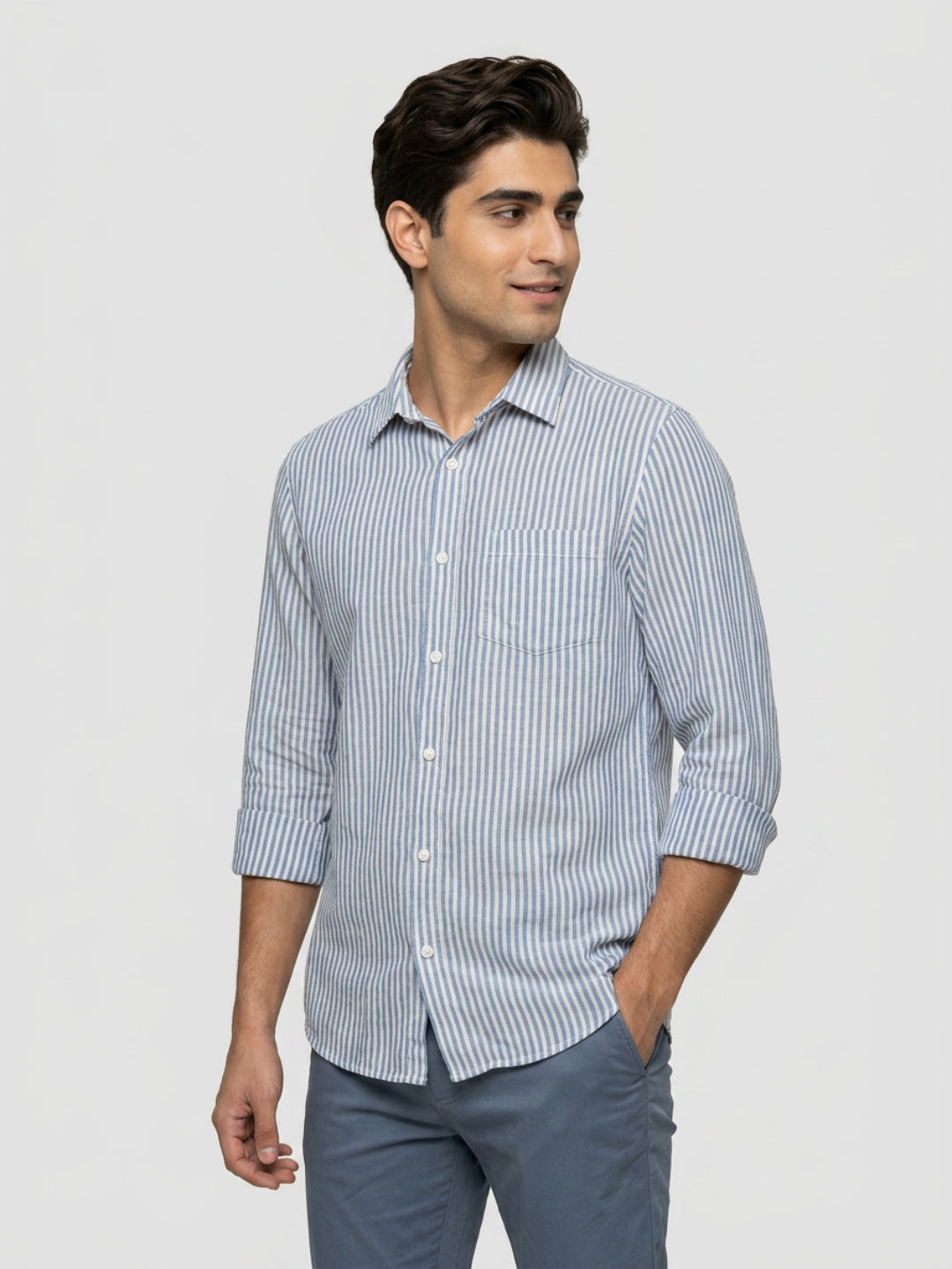 Men Shirt Stripe Blue Regular Fit