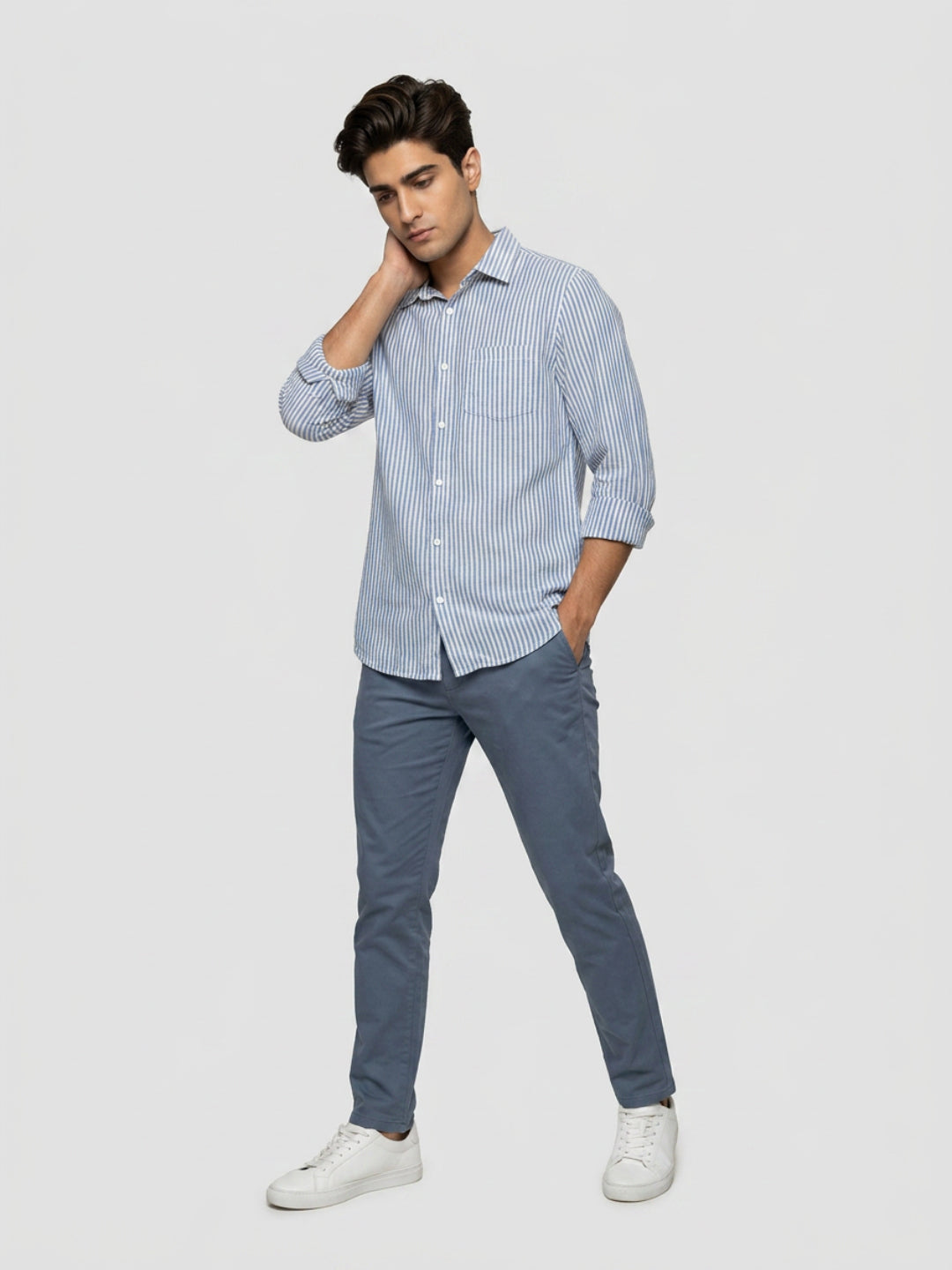 Men Shirt Stripe Blue Regular Fit