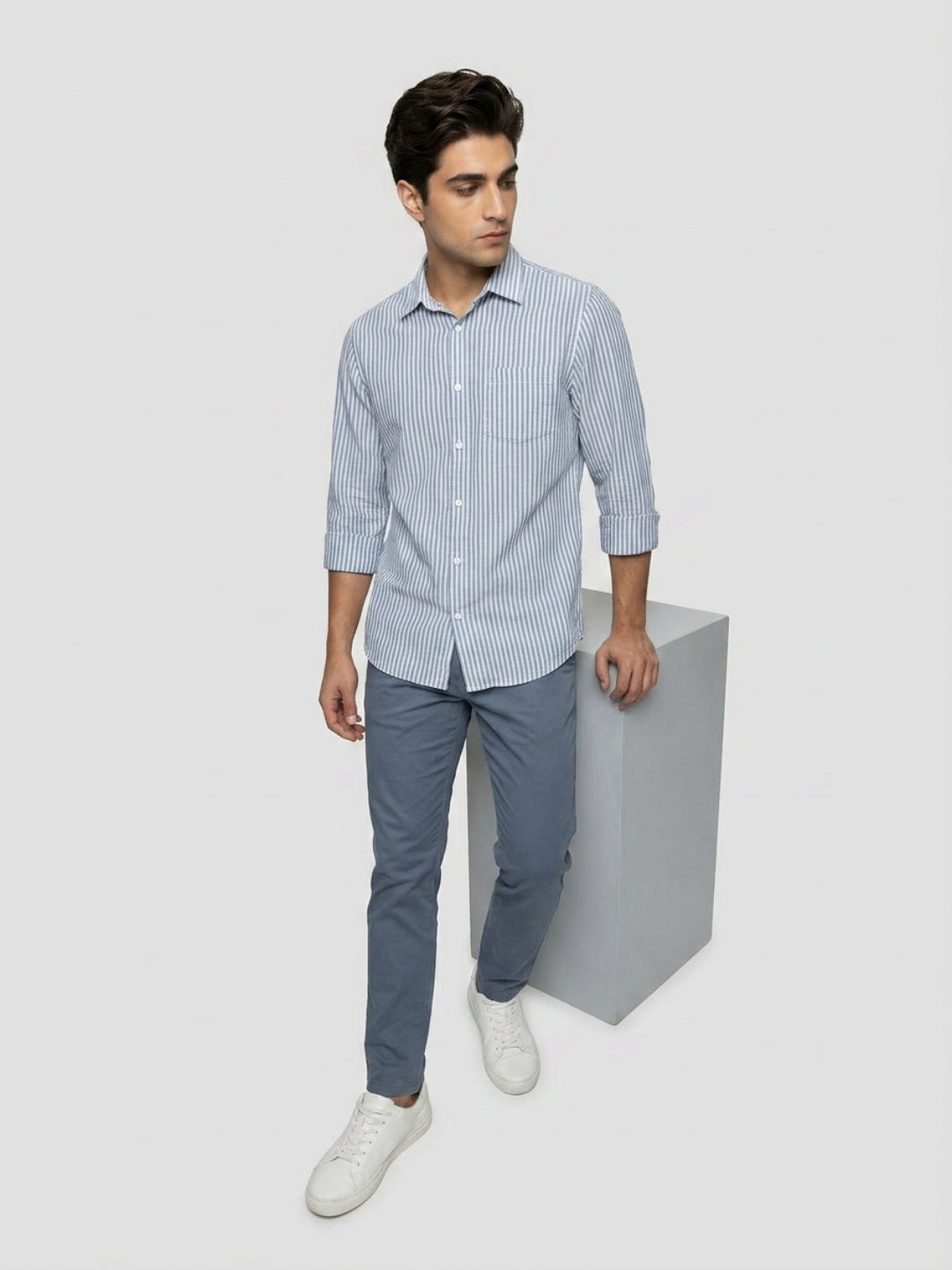 Men Shirt Stripe Blue Regular Fit