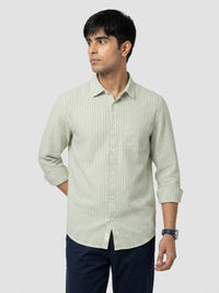 Men Shirt Stripe Green Regular Fit