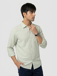 Men Shirt Stripe Green Regular Fit