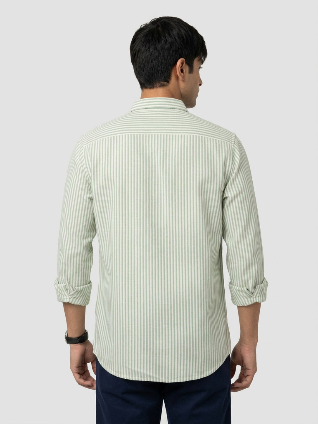 Men Shirt Stripe Green Regular Fit