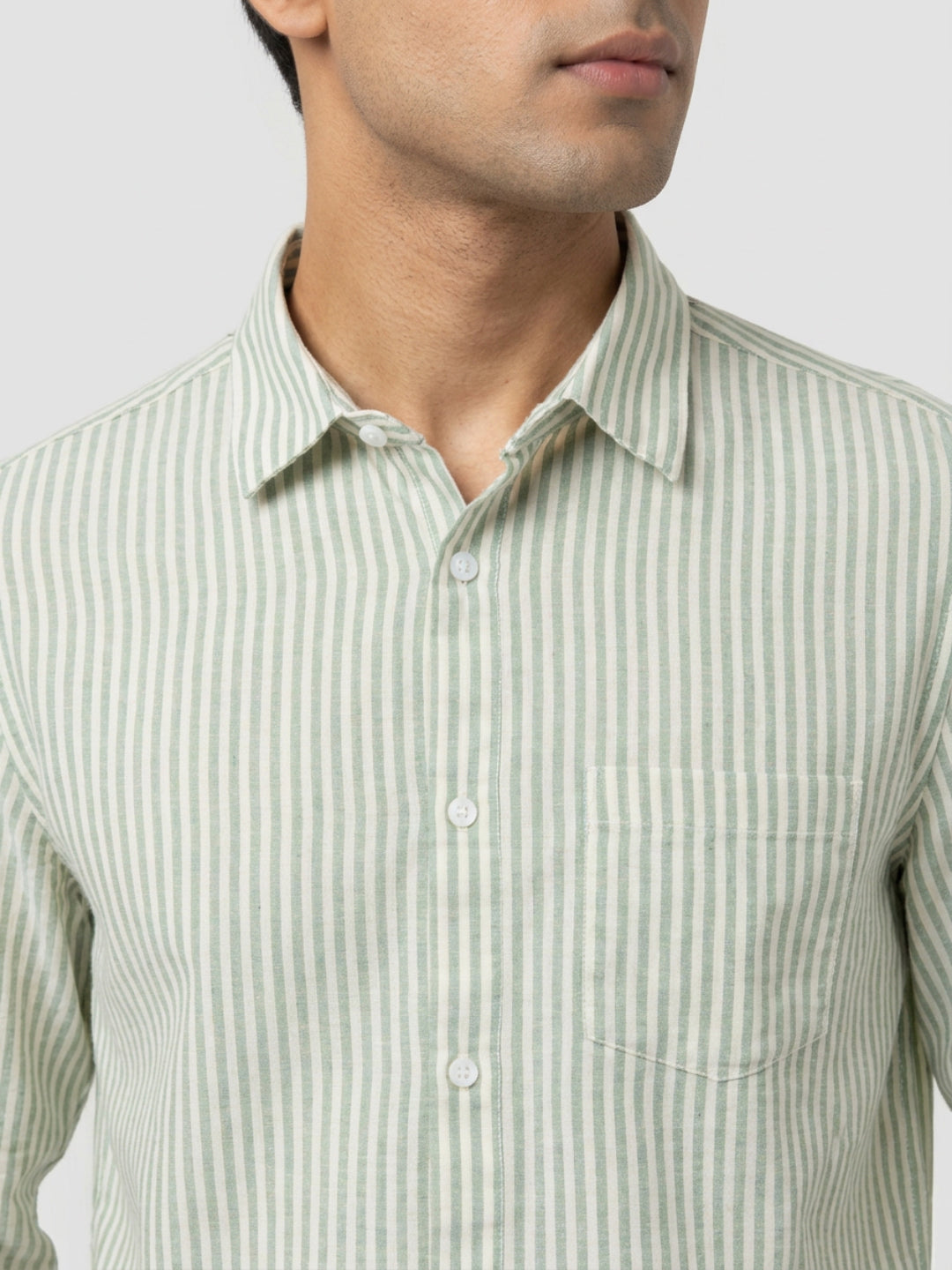Men Shirt Stripe Green Regular Fit
