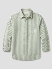 Men Shirt Stripe Green Regular Fit
