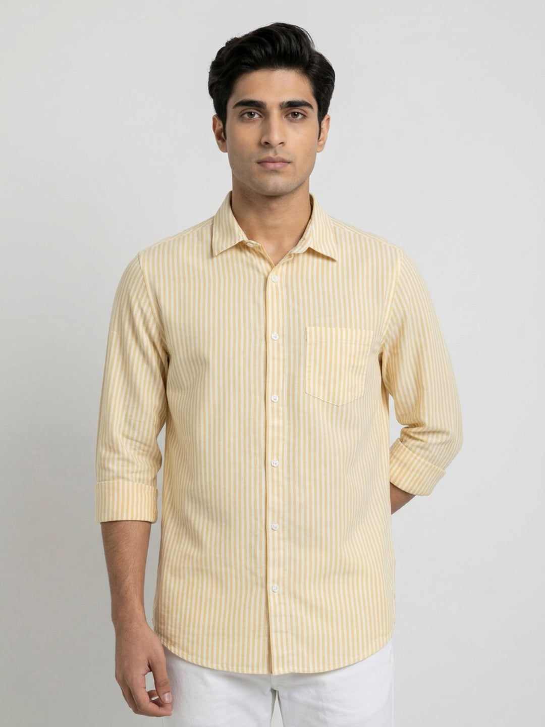 Men Shirt Stripe Yellow Regular Fit
