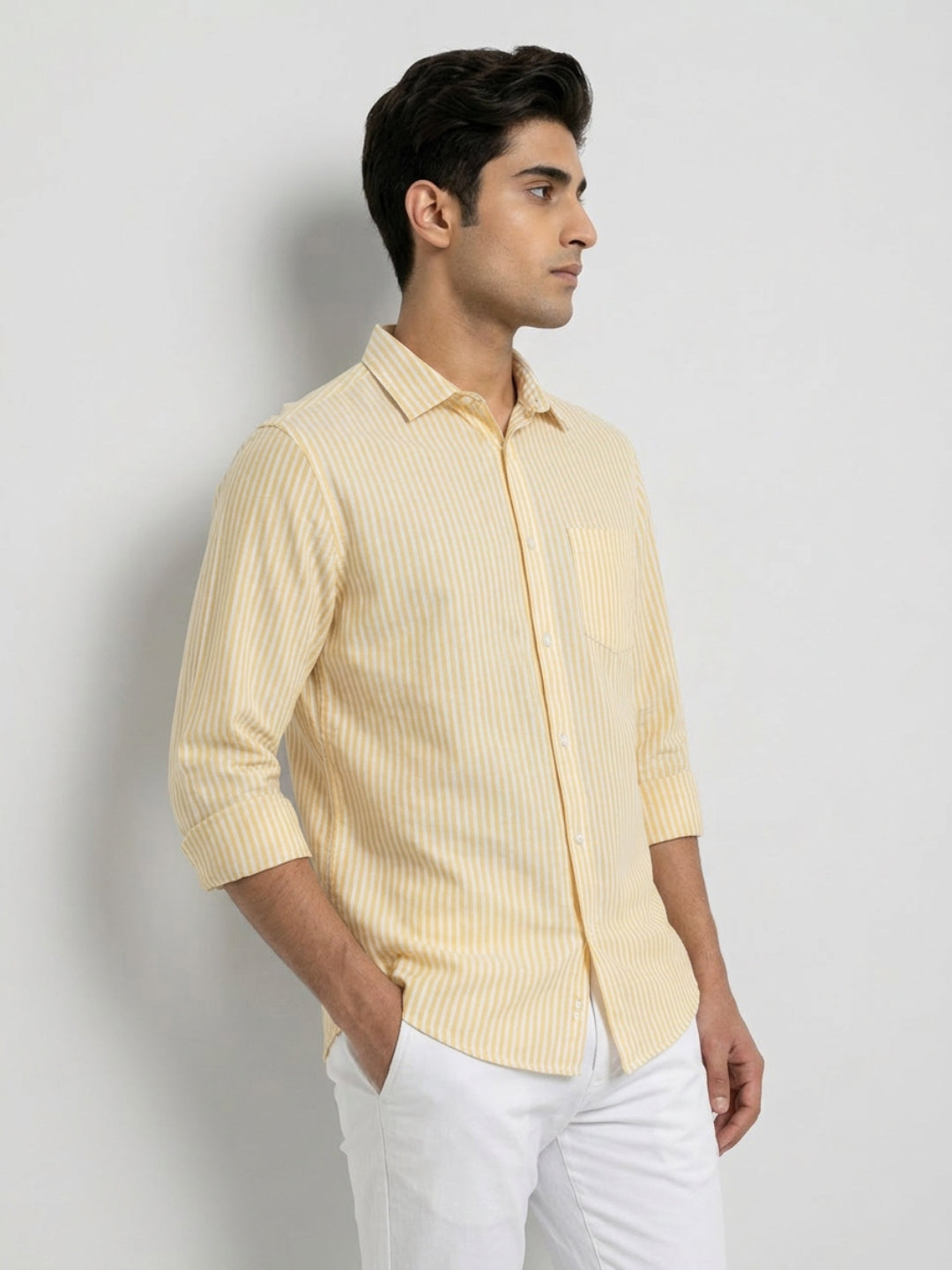 Men Shirt Stripe Yellow Regular Fit