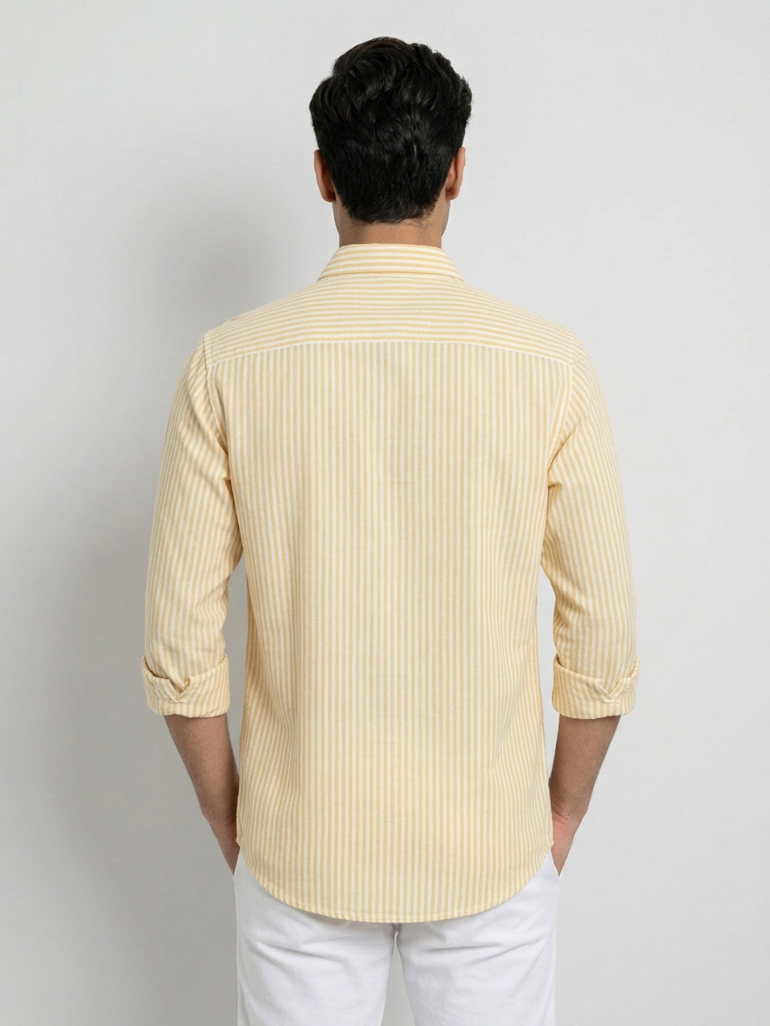 Men Shirt Stripe Yellow Regular Fit