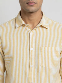 Men Shirt Stripe Yellow Regular Fit