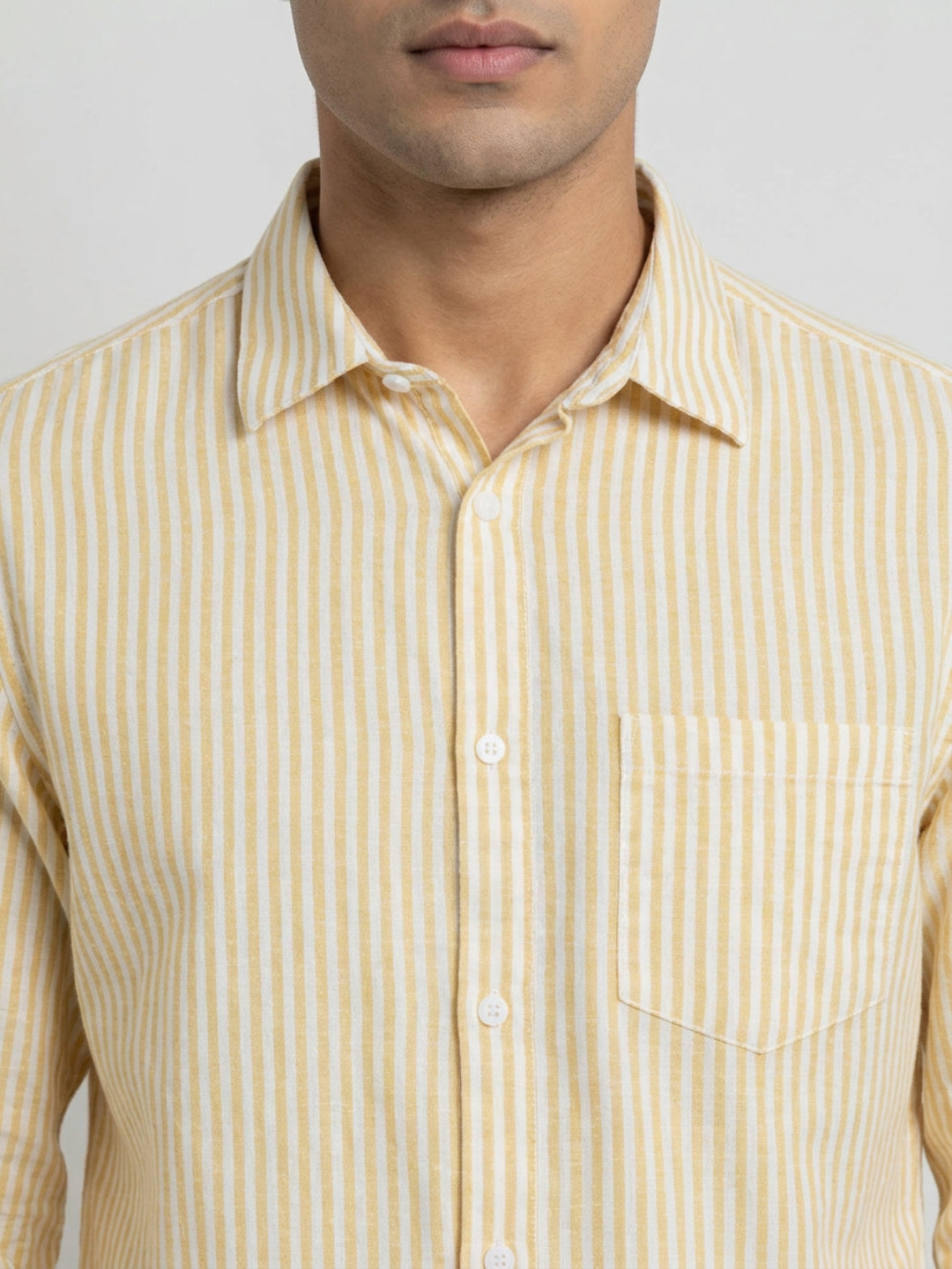 Men Shirt Stripe Yellow Regular Fit