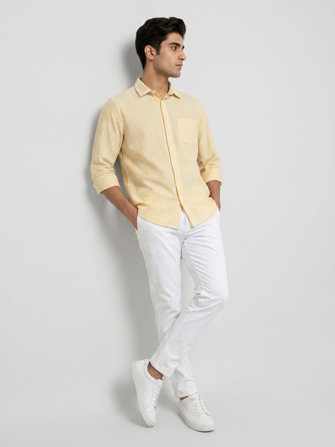 Men Shirt Stripe Yellow Regular Fit