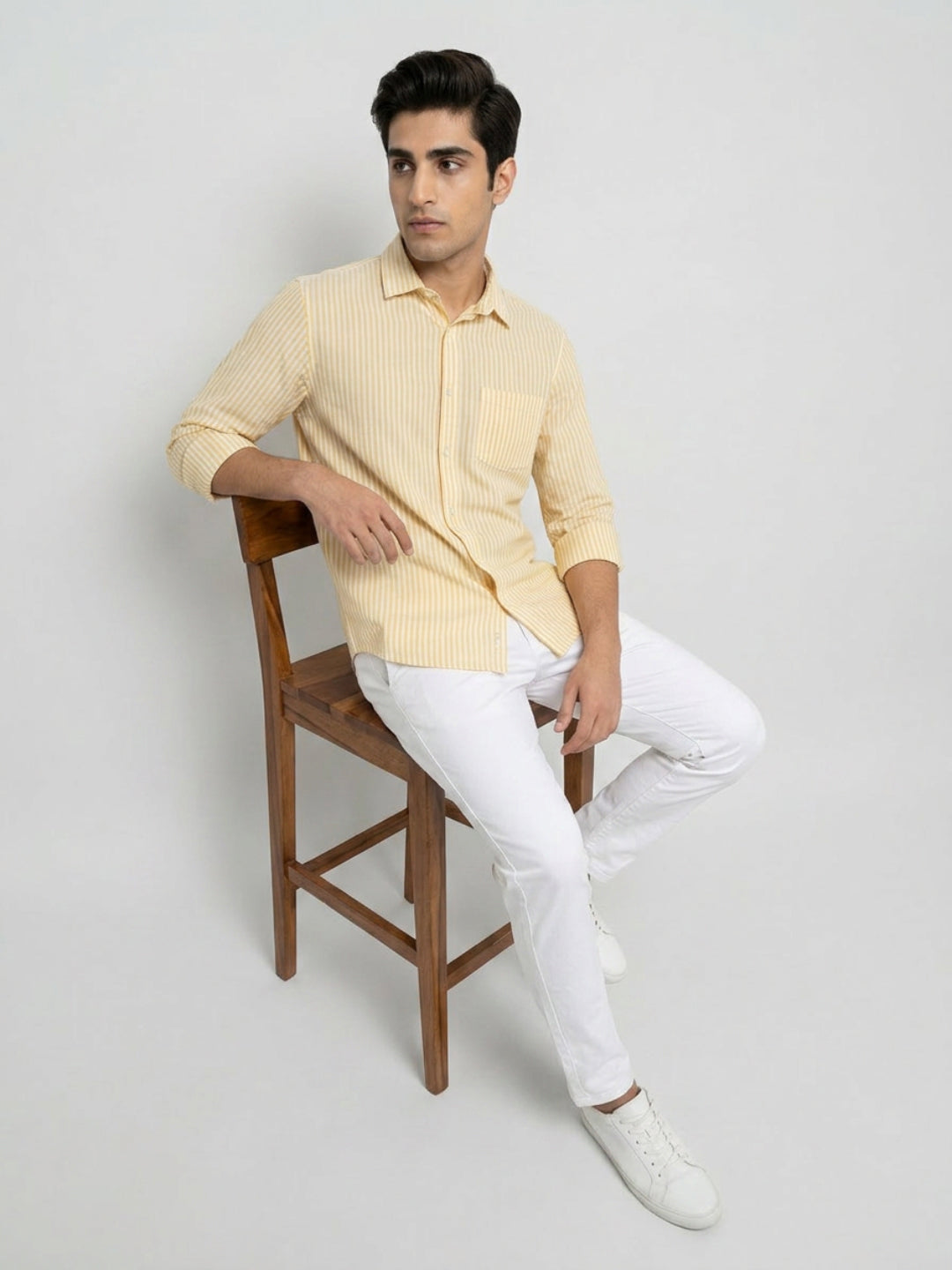 Men Shirt Stripe Yellow Regular Fit