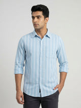 Men Shirt Stripe Blue Regular Fit