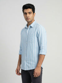Men Shirt Stripe Blue Regular Fit