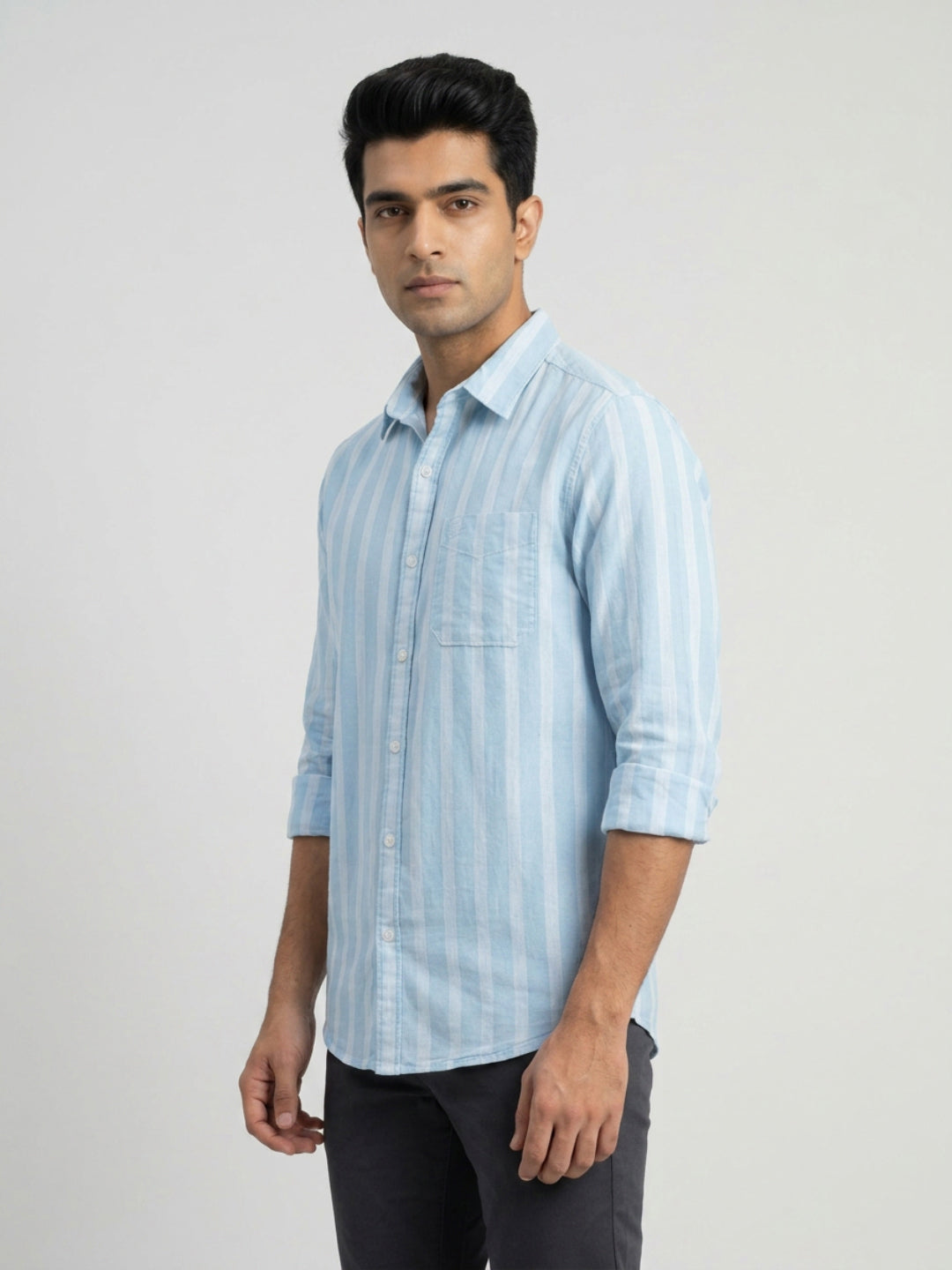 Men Shirt Stripe Blue Regular Fit