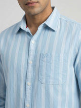 Men Shirt Stripe Blue Regular Fit