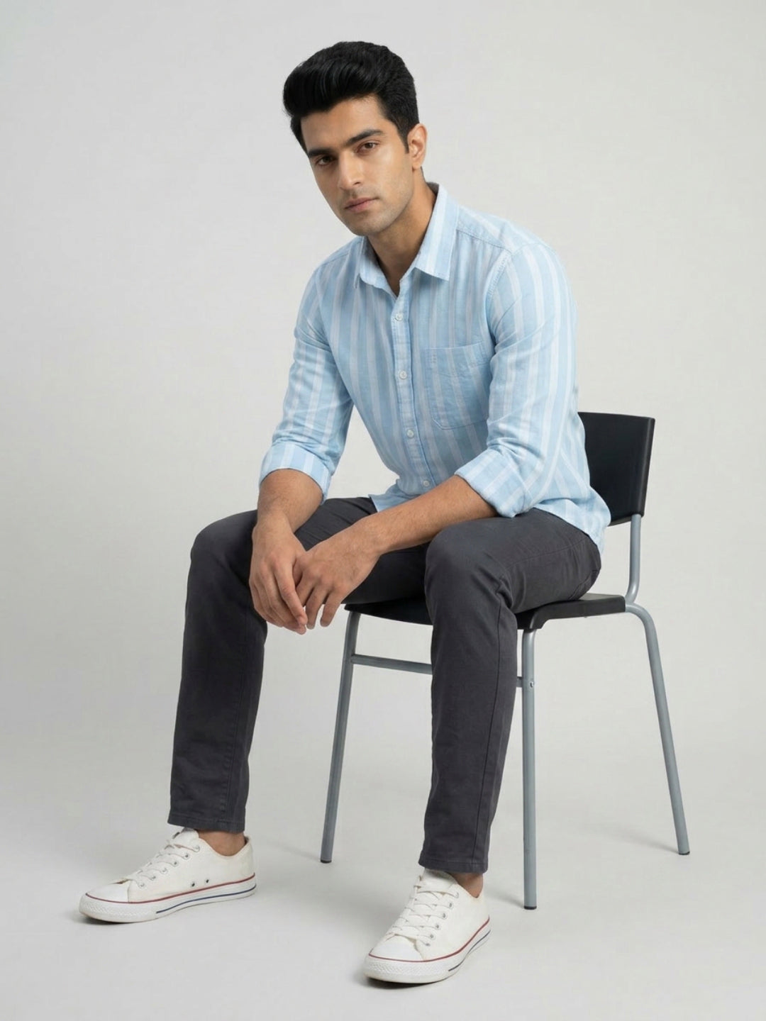 Men Shirt Stripe Blue Regular Fit