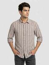 Men Shirt Stripe Beige Regular Fit