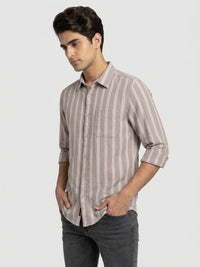 Men Shirt Stripe Beige Regular Fit