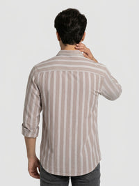 Men Shirt Stripe Beige Regular Fit