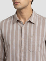 Men Shirt Stripe Beige Regular Fit