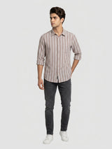 Men Shirt Stripe Beige Regular Fit