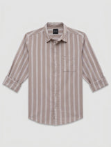 Men Shirt Stripe Beige Regular Fit