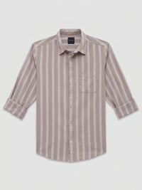 Men Shirt Stripe Beige Regular Fit